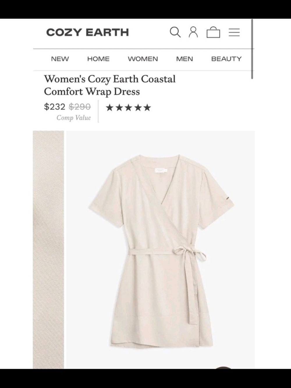 Cozy Earth Coastal Comfort Wrap Dress in Light Khaki New, Size Medium.
